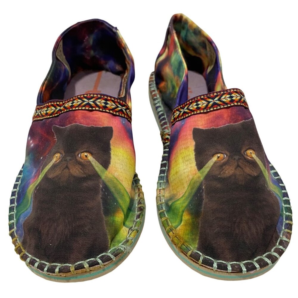 Tigerbear Republik Cat Laser Eyes Galaxy Print Loafers Size 10 Colorful Canvas